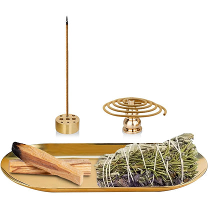 3in1 Metal Incense Burner Brass Incense Holder Sage Palo Santo Holder with  Incense Plate Ash Catcher Yoga Meditation Accessorie