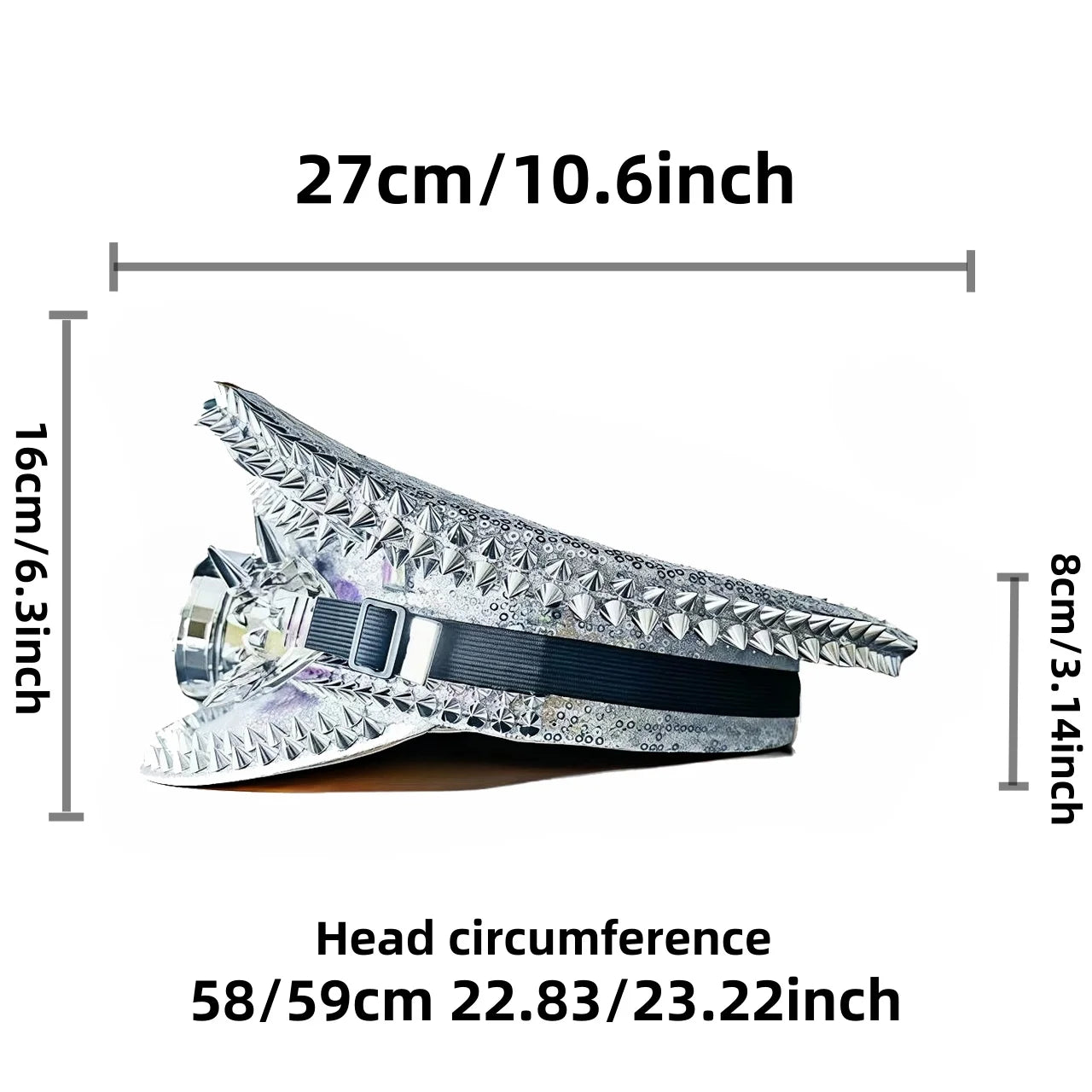 Silver Steampunk Captain Hat Rivet Rhinestone Goggles Masquerade Military Cap Women Sequin Music Festival Handmade Unisex Adult