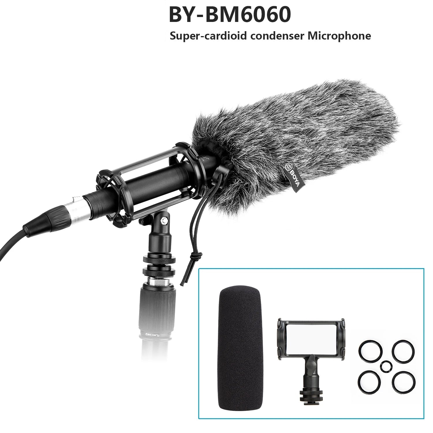 BY-BM6060 XLR Microphone Super-Cardioid Shotgun Condenser Microphone for DSLR Camcorder Film Making TV Program Interview