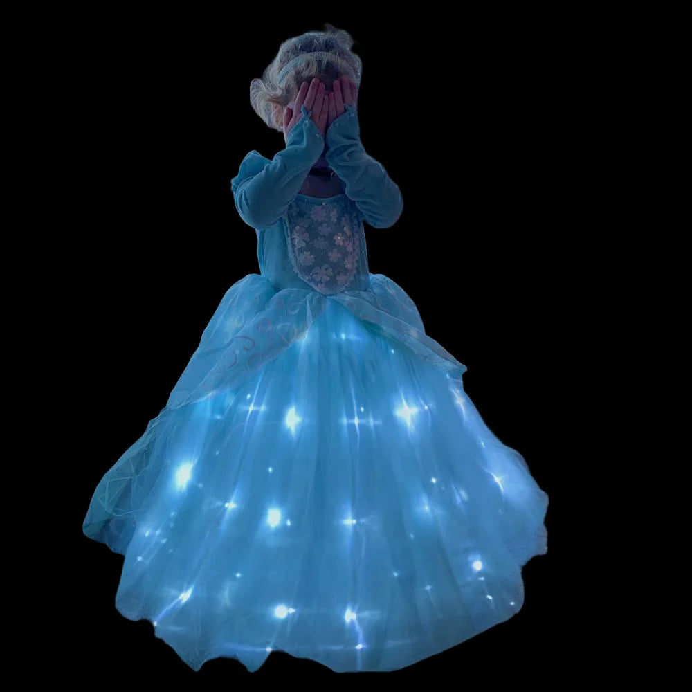 Light Up Cinderella Princess Girls Cosplay Dress Costume Led Vestidos Birthday Party Dress Halloween Clothes