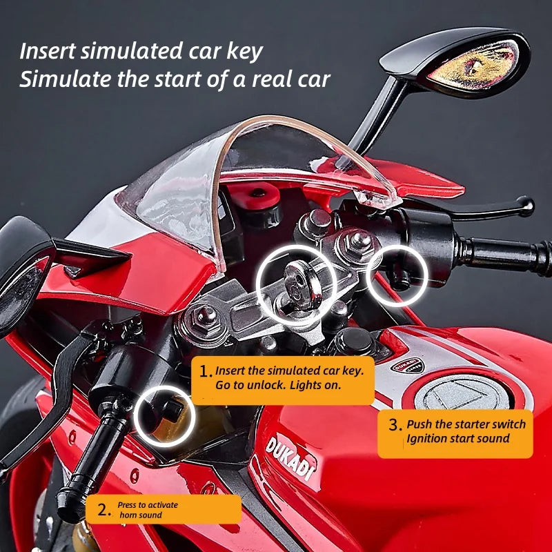 1:9 1199 Panigale H2R Ninja With Spray Alloy Motorcycle Model Toy Vehicle Collection Sound and Light Off Road Autocycle Toys Car