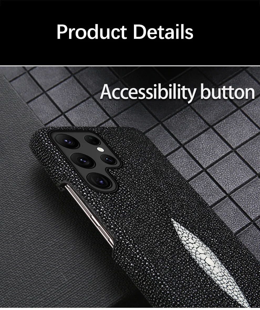 Luxury Genuine Stingray Leather Case for Samsung Galaxy S26 / S26 Ultra / S25 / S25 Plus / S24 / S23 5G – Magnetic Anti-Scratch Back Cover