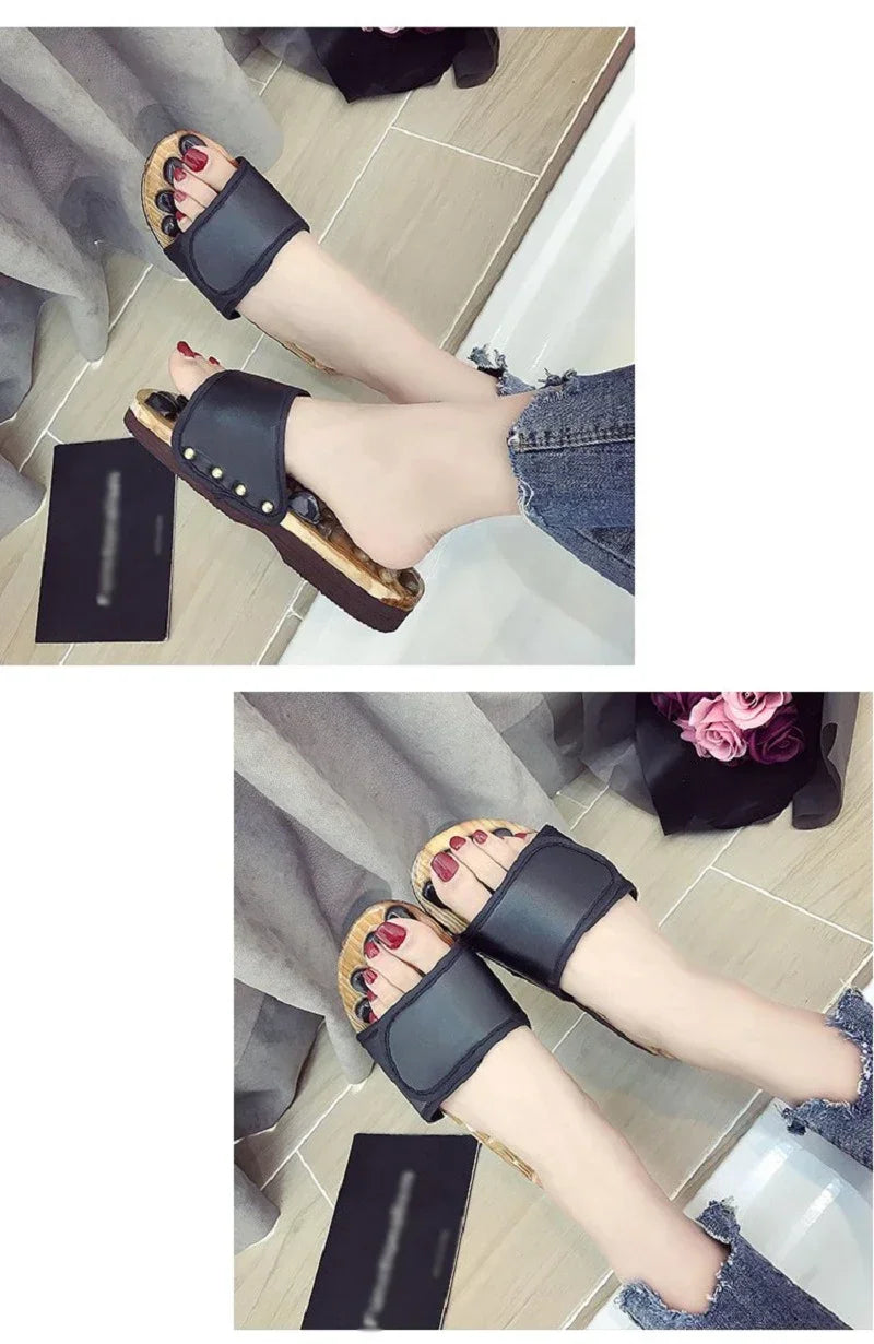 Massage Stone Shoes Acupressure Massage Slippers with Natural Stone Therapeutic Reflexology Sandals for Foot Acupoint Massage