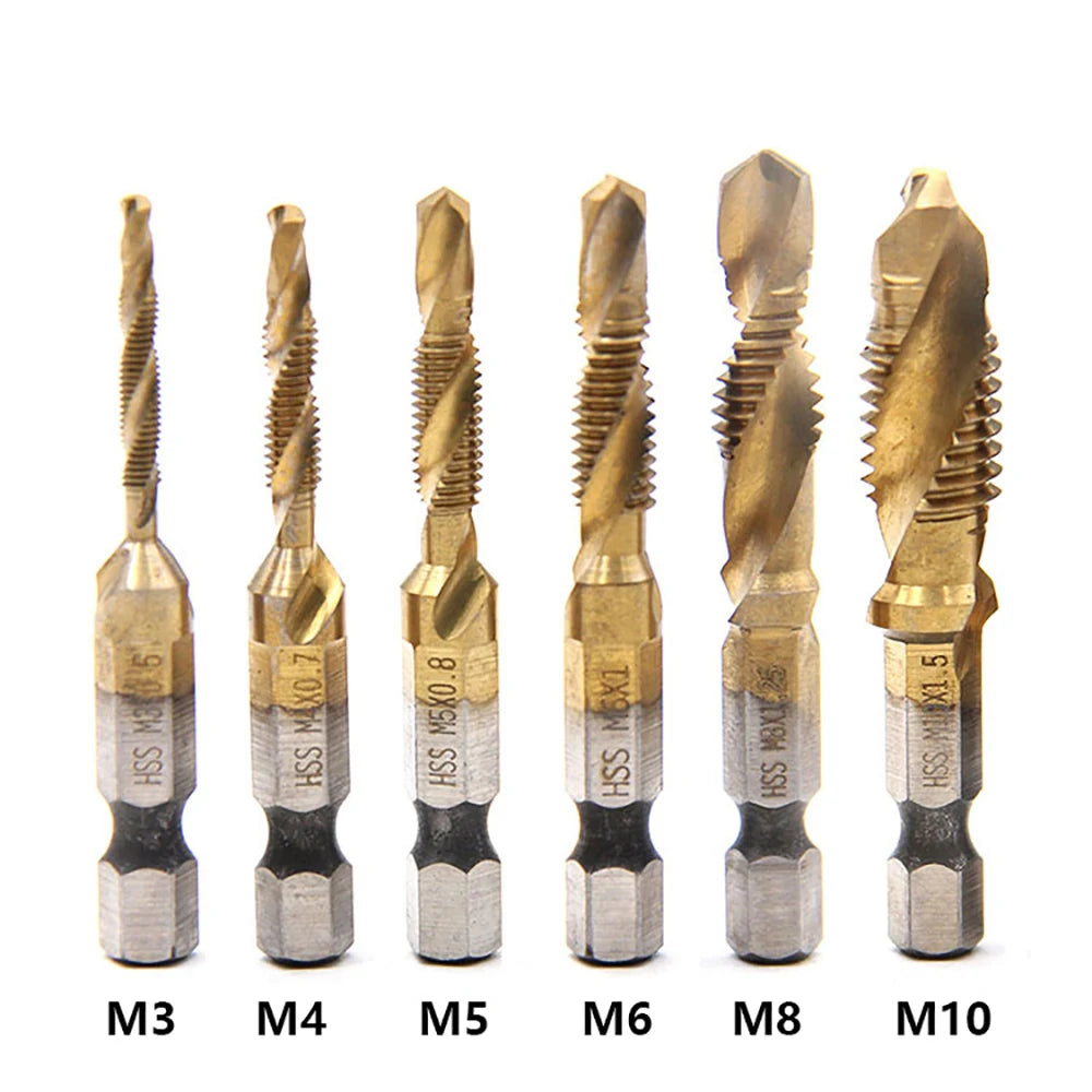 1pcs Hex Shank Titanium Plated HSS Screw Thread Metric Tap Drill Bits Screw Machine Compound Tap M3 M4 M5 M6 M8 M10 Hand Tools