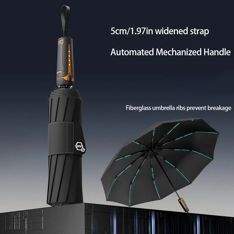 Reinforced 60 Rib Windproof Folding Umbrella with UPF 50 UV Protection Automatic Open Close