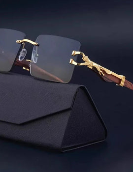 Wooden Sunglasses For Men Square Rimless Wood Grain Vintage Fashion Glasses