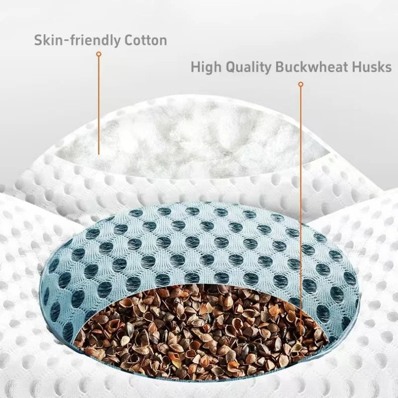 54*34*6CM Waist Pillow Adjustable Height Lumbar Support Ergonomics Sleeping Pillow Natural Buckwheat Shell Cushion