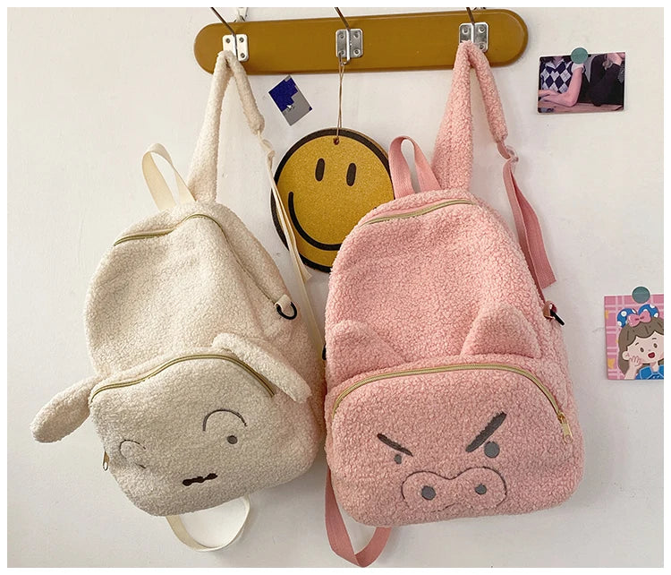 Cute Plush Pig Velvet Backpack Large Capacity Shoulder Bag