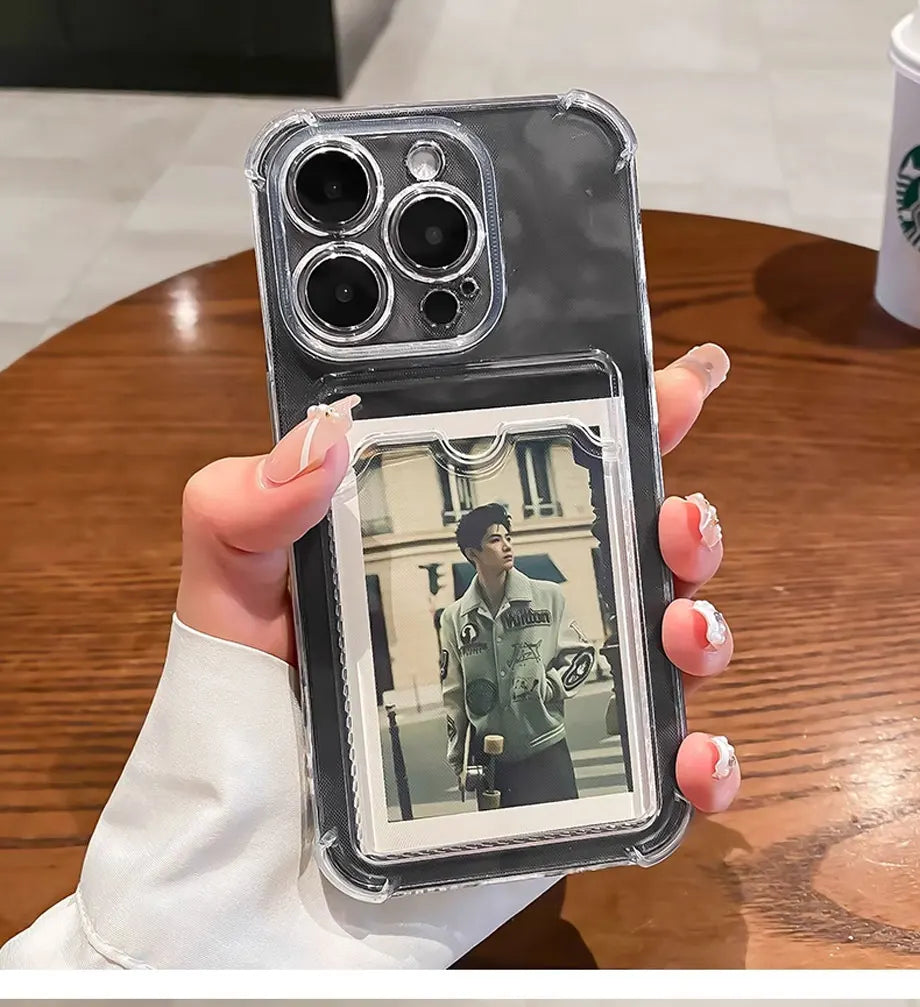 Phone Case For iPhone 17 16 15 14 16E Transparent Card Slot Bag Holder Shockproof Wallet Cover