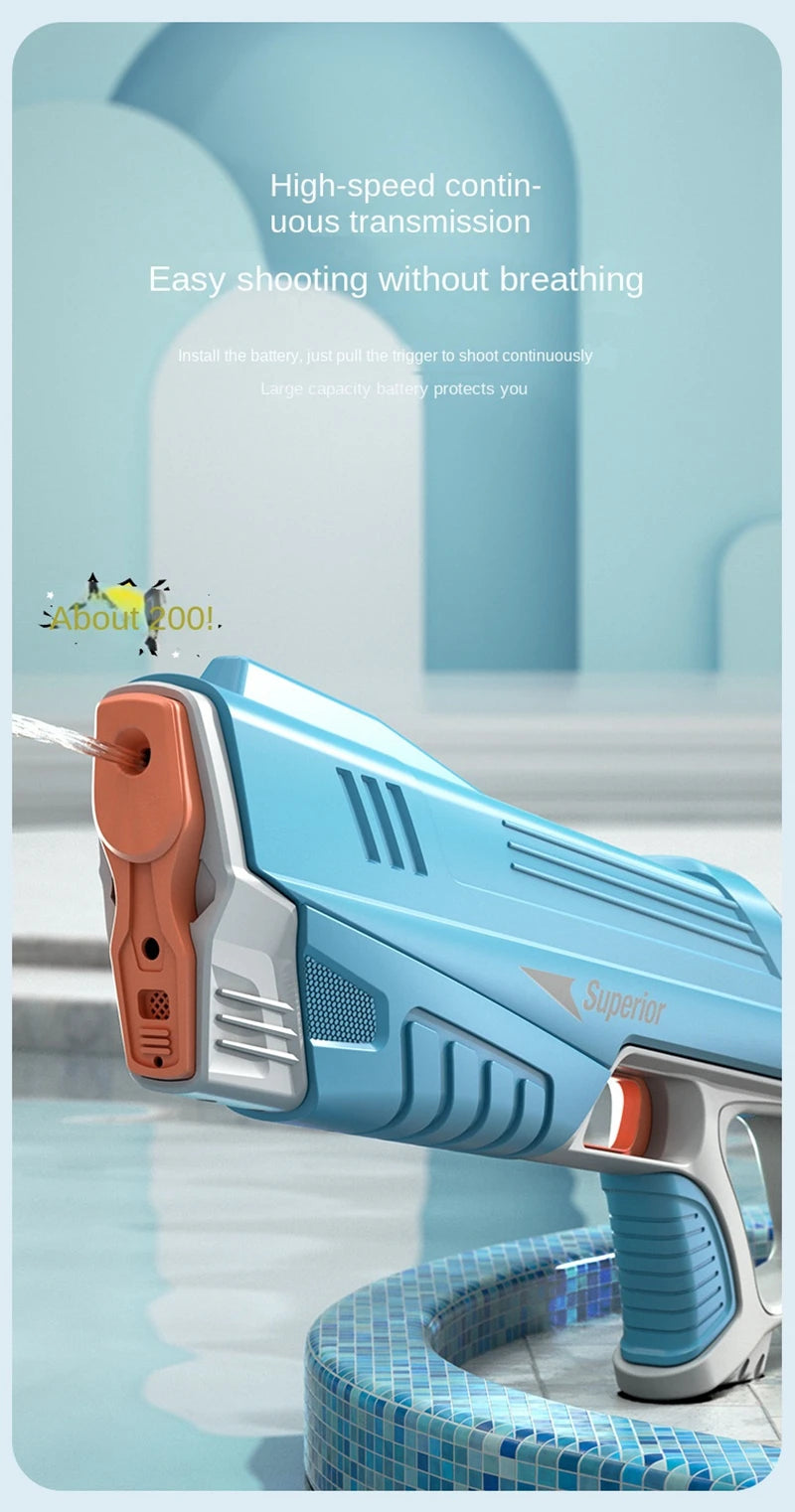 Full Automatic Electric Water Gun 43cm Portable Rechargeable Water Blaster for Outdoor Activities