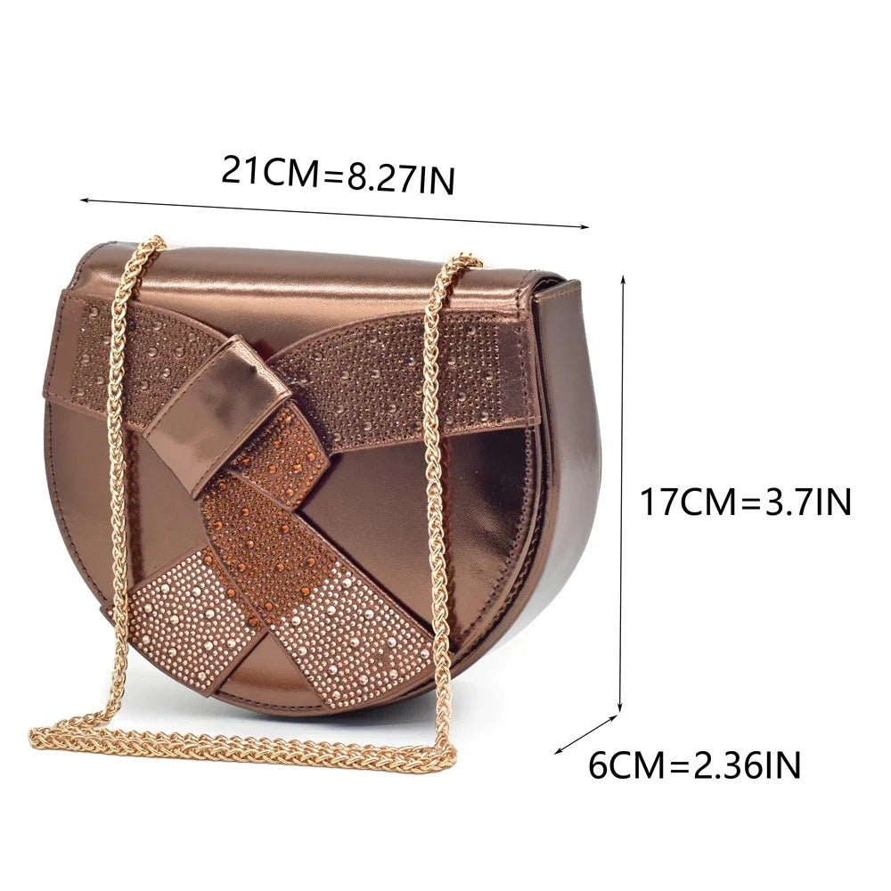 New Design African Shoe and Bags Set for Wedding Luxury Designer High Heels Full Rhinestone Pumps Women Shoes and Bag Set Italy