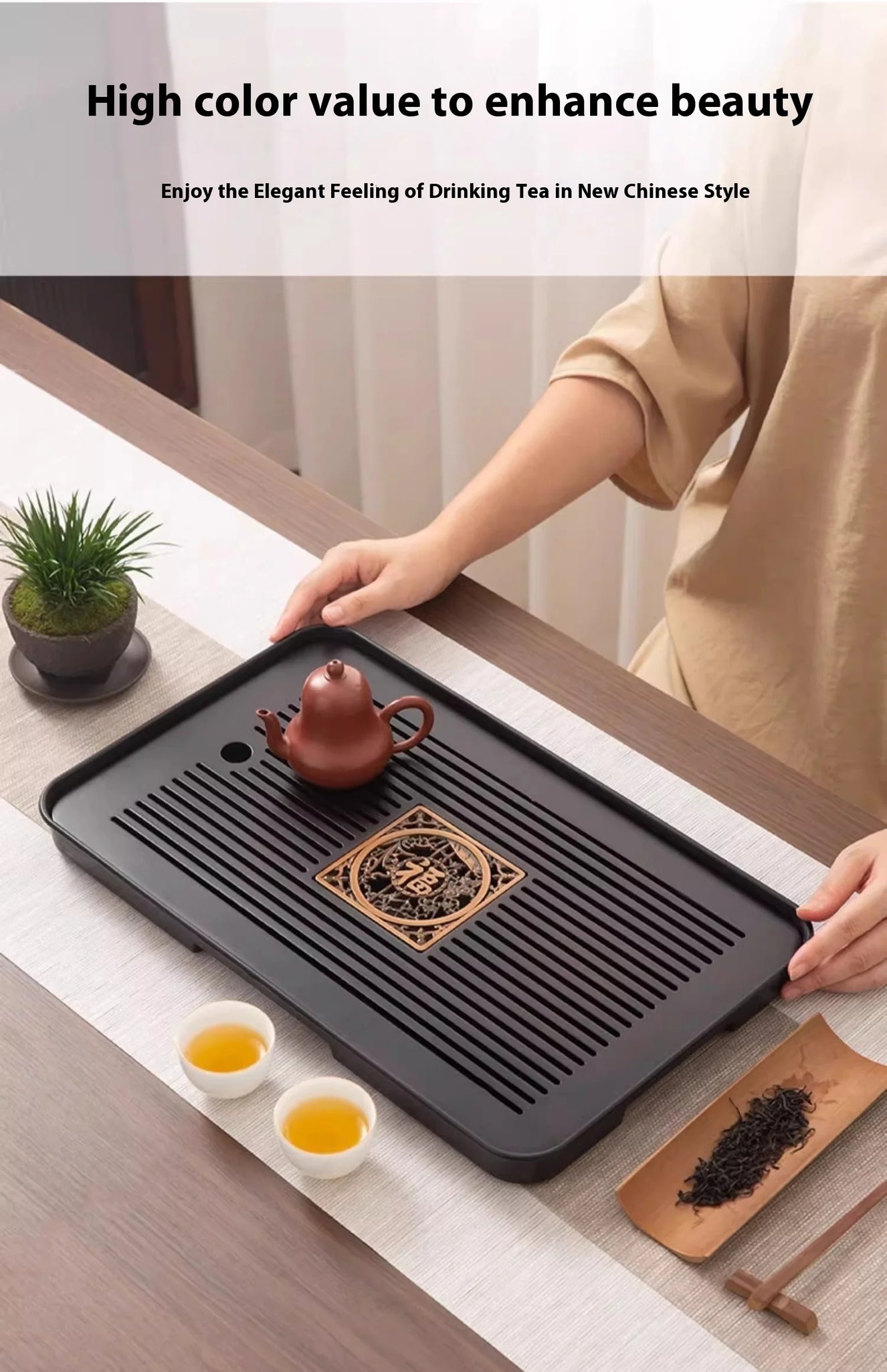 Bamboo Tea Tray Portable Dishes Rectangle Tea Ceremony Chaban Tea Chaban Tea Table Dual Purpose Drainage Water Storage