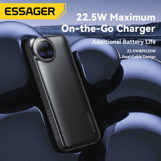 20000mAh Power Bank 22.5W Fast Charging with Built-in Cables Digital Display Portable Charger for 4 Devices