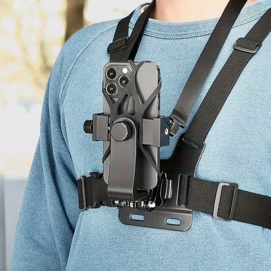 Adjustable Headband and Chest Mount Strap Holder for Mobile Phones and Action Cameras Compatible with GoPro DJI and More Hands Free Shooting Accessory