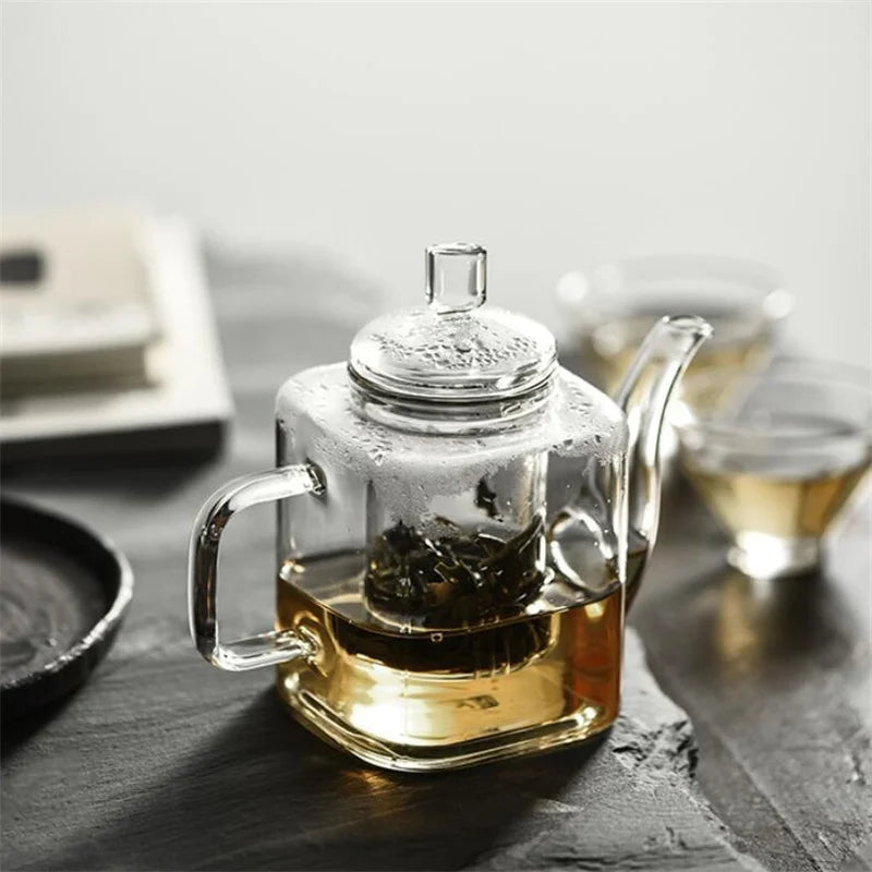 Japanese Style Handmade Heat Resistant Square Glass Teapot With Filter Liner Boiling Flower Tea Pot Kung FuTea Set Teaware