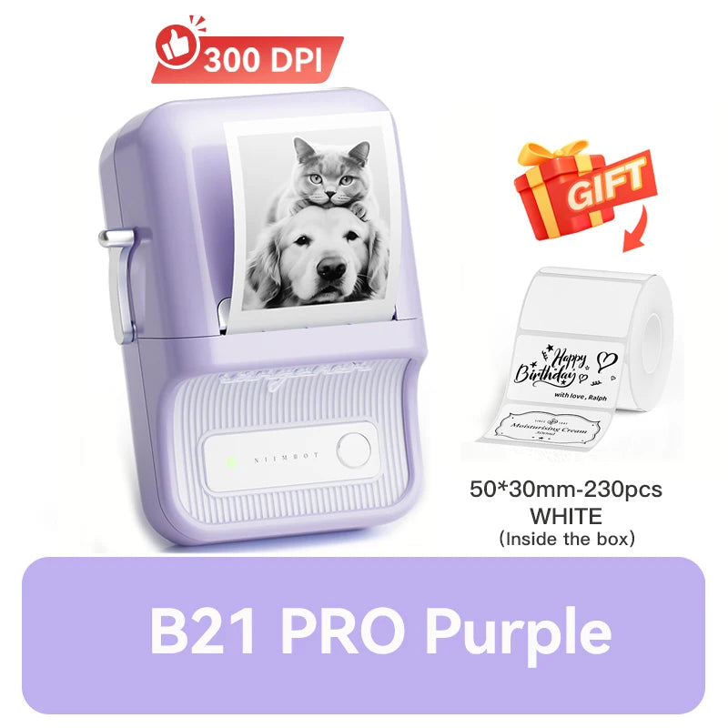 B21 / B21 Pro Thermal Label Printer, Bluetooth Wireless Sticker Maker 20–50mm, Portable Inkless Barcode Label Printer for Office & Retail