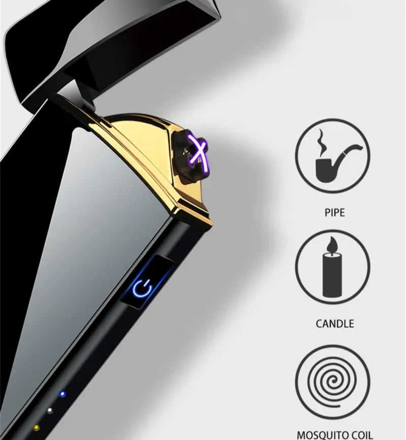 Electronic Lighter, Intellignet Touch Ignition, Metal Windproof, Dual Arc Flameless, Rechargeable USB Lighter, LED Power Display