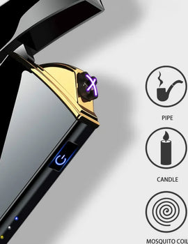 Electronic Lighter, Intellignet Touch Ignition, Metal Windproof, Dual Arc Flameless, Rechargeable USB Lighter, LED Power Display