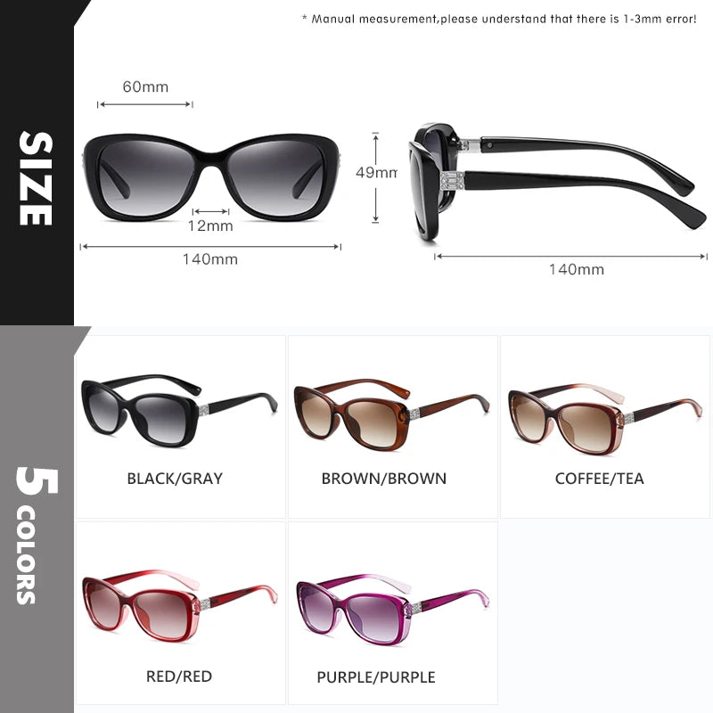 Diamond Gradient Polarized UV400 Square Sunglasses for Women Driving Travel Glasses