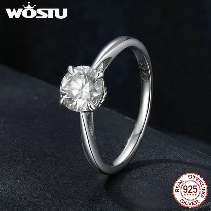 1.0CT Moissanite 925 Sterling Silver Platinum Plated Wedding Ring for Women Classical D Color Lab Diamond Engagement Rings