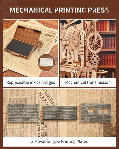 3D Wooden Puzzle Model Kits Classic Printing Press Mechanical Gears