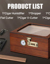 Cigar Humidor Cedar Wood Humidor Cigar Box Glass Top Desktop Humidor with Front Hygrometer Humidifier Divider Accessories Drawer