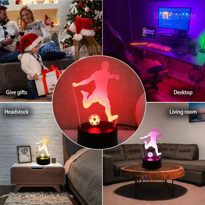 USB 3D Light Acrylic Football Decoration LED Night Lamp For Kids Bedroom Bedside Indoor Lighting Gift Desktop Ornaments