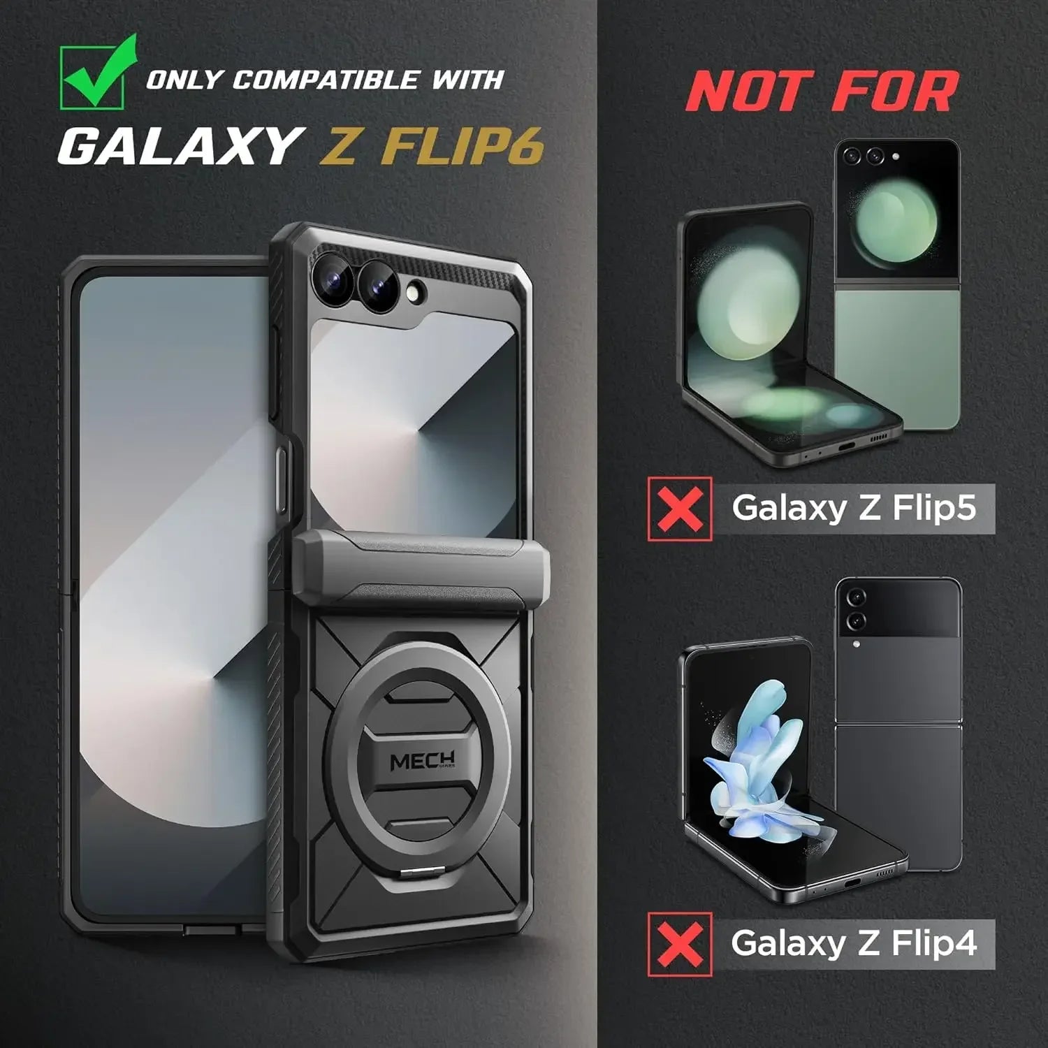 For Z Flip 7 FE/Z Flip 6 Cases Built-in  Ring Stand with Magsafe Full Coverage Hinge Protection Screen Protector Cover