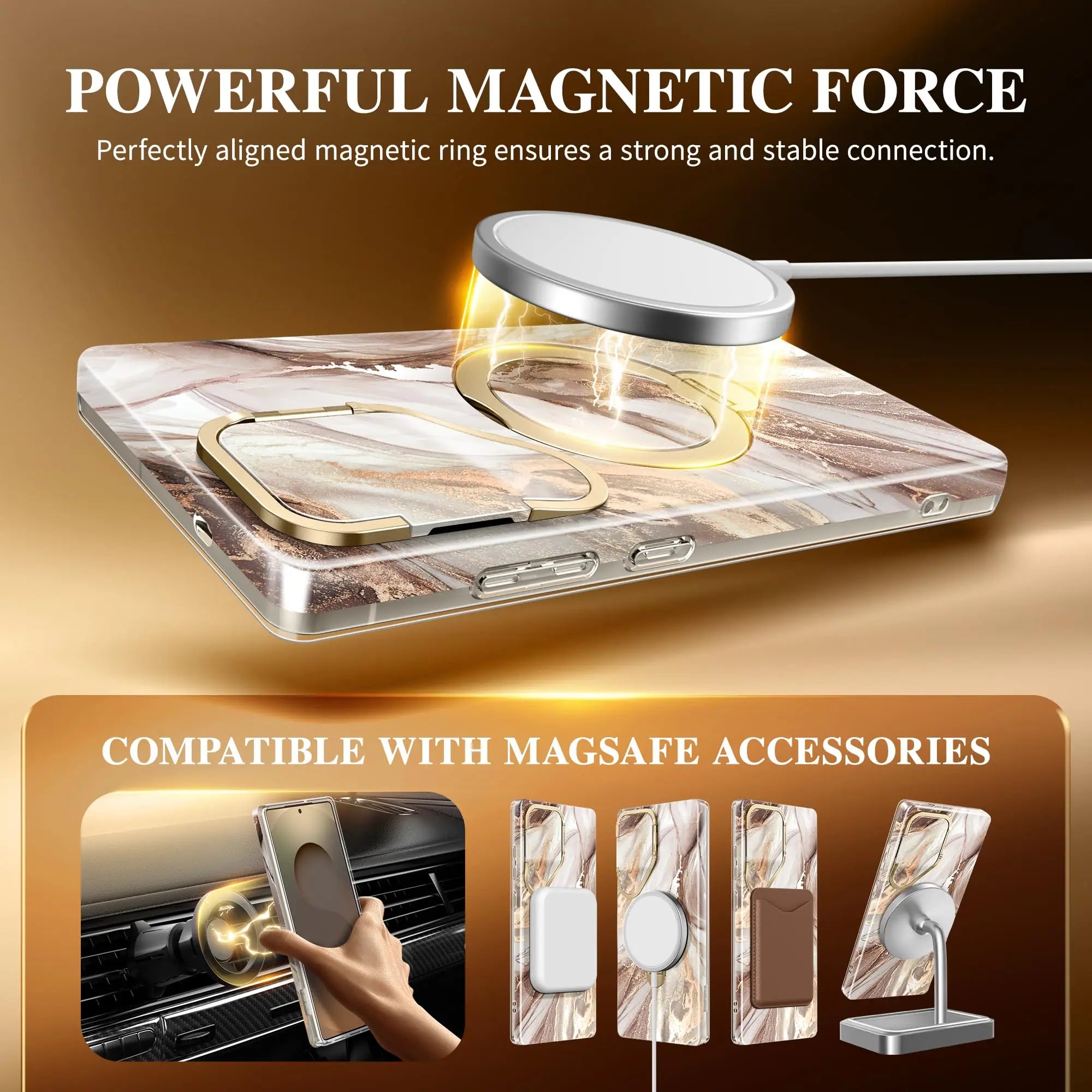 for Samsung Galaxy S25 Ultra with 360° Spin  Magsafe Stand Camera Cover Stand Drop Protection Marble Phone Cover