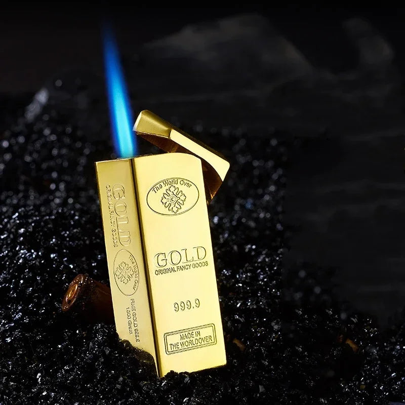 Gold Bar Gas Inflatable Lighter Cigarette Accessories Butane Lighters Metal Windproof Lighter Men's Luxury Lighter Gift Gadgets