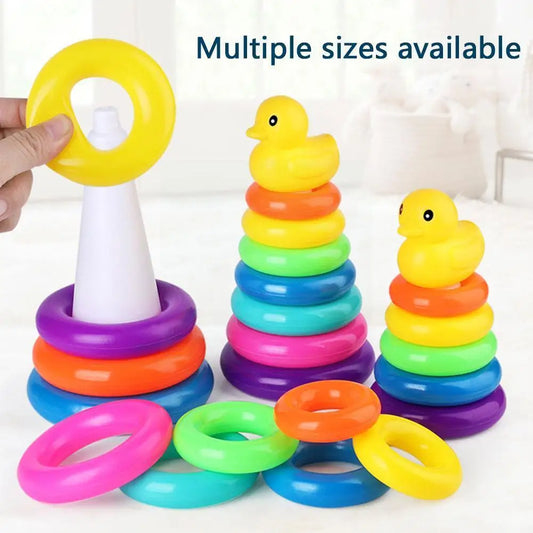 Children's Little Yellow Duck Rainbow Tower Stacking Circle Baby Early Childhood Education Puzzle Ring Montessoris Toy Kids