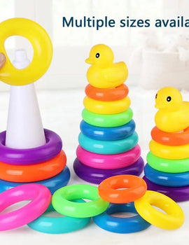 Children's Little Yellow Duck Rainbow Tower Stacking Circle Baby Early Childhood Education Puzzle Ring Montessoris Toy Kids
