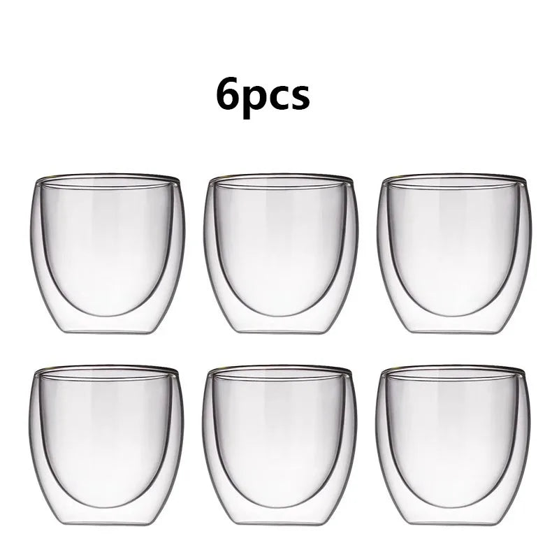 2/4/6pcs Screw Thread Espresso Cups Set Double Wall Glass Coffee Mugs Set 80ml Shot Glass Insulated Teacup Coffee Accessories