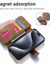 Flip Leather Wallet Case for iPhone 16 15 Pro Max 14 Plus 16E Magsafe Magnetic Detachable Card Slot Holder Cover