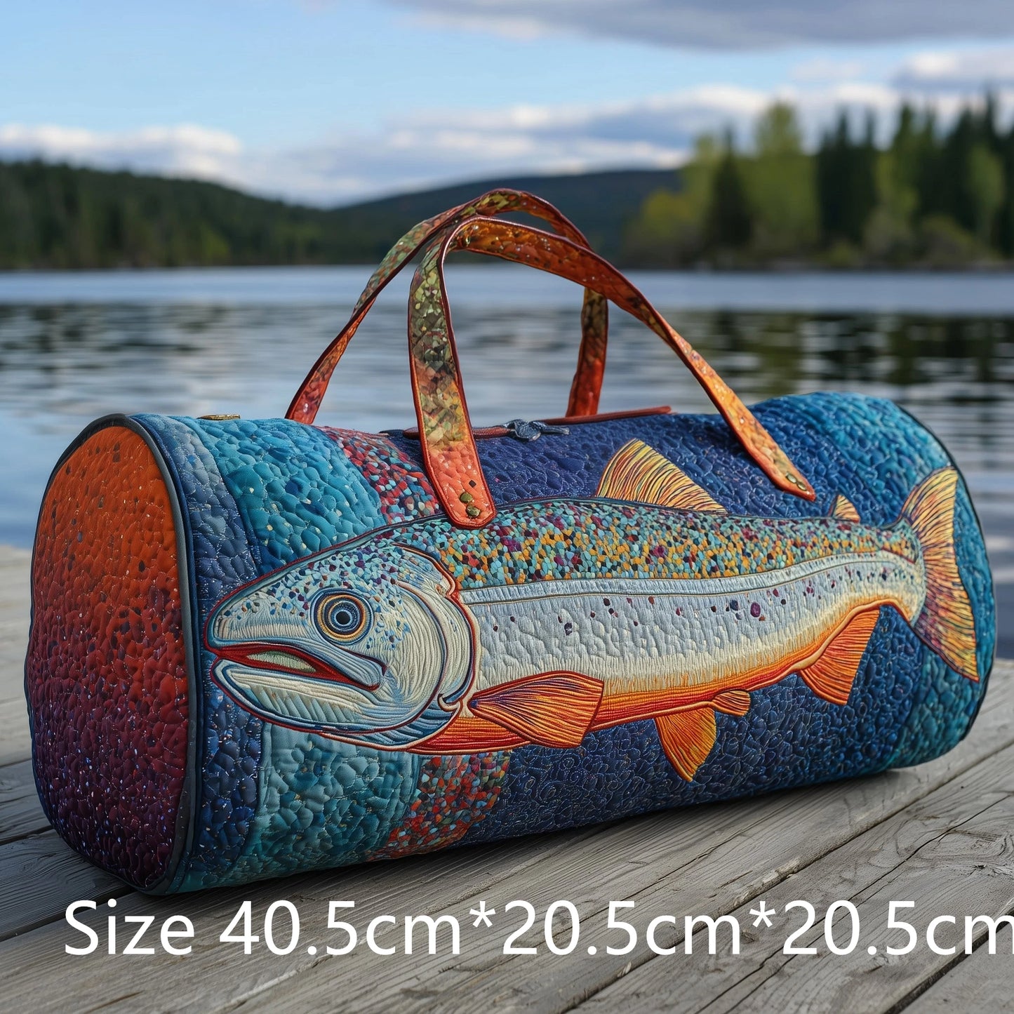 Trendy Handmade Quilted Fishing Gear Bag Bass Fish 3D Printed Duffle Bag Weekender Bag for Men Fisherman Gift Outdoor Adventures