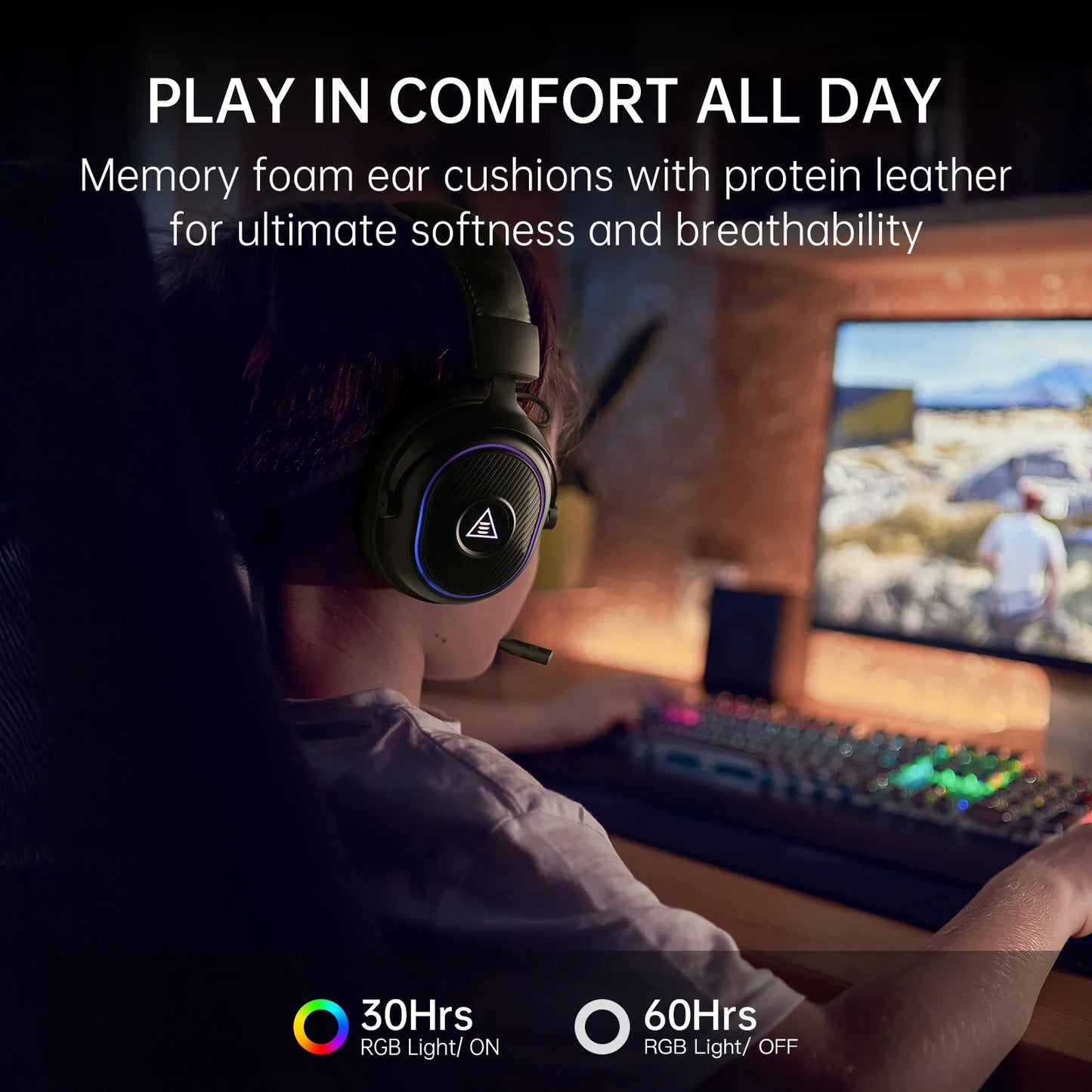 EKSA MaKo BT Bluetooth Gaming Headset Over Ear 2.4GHz Wireless Headphones Gamer 20ms Low Latency With Mic for PC/PS4/PS5