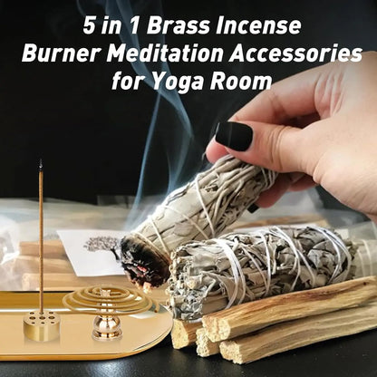 3in1 Metal Incense Burner Brass Incense Holder Sage Palo Santo Holder with  Incense Plate Ash Catcher Yoga Meditation Accessorie