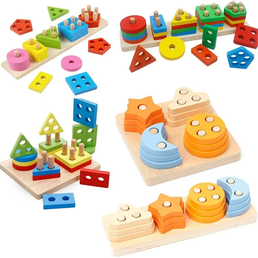 Montessori Wooden Sorting Stacking Toys Shape Color Cognition Toy Matching Puzzle Educational Game For 1 2Years Gift