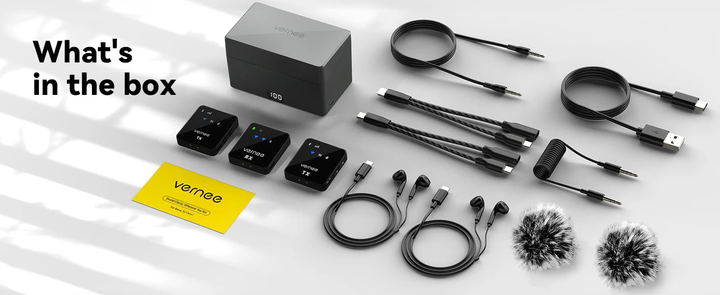 V3 Wireless Microphone Lavalier 180m Range Noise Cancellation Mini Mic for iPhone Camera 20H Battery for Photography Vlog