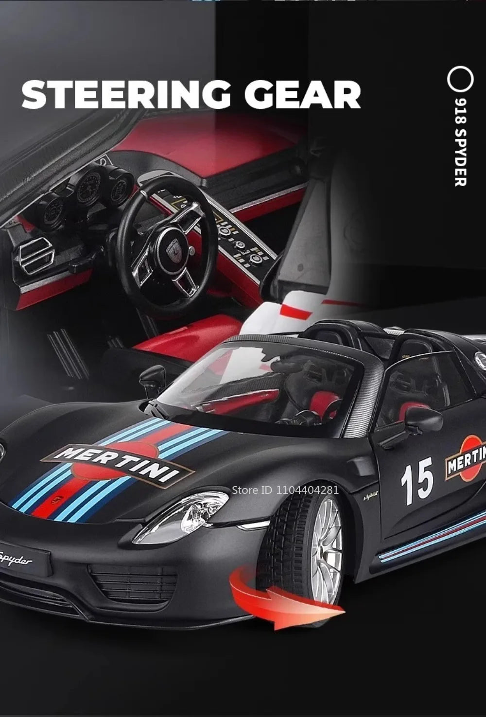 1:18 918 Spyder Martini Pagani Huayra Diecast Alloy Model Toys Car Doors Opened with Sound Light Miniature Vehice Adult Boy Gift