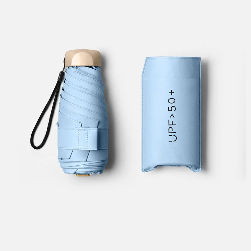 Mini Pocket Folding Umbrella Aluminum Alloy Frame Five Fold UV Protection Ultra Light Compact Travel Umbrella Sun Rain Use
