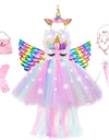 Girl Unicorn Dresses for Girls Tutu Princess Party Dresses with LED Lights Flower Birthday Party Cosplay Costume Girls Clothing