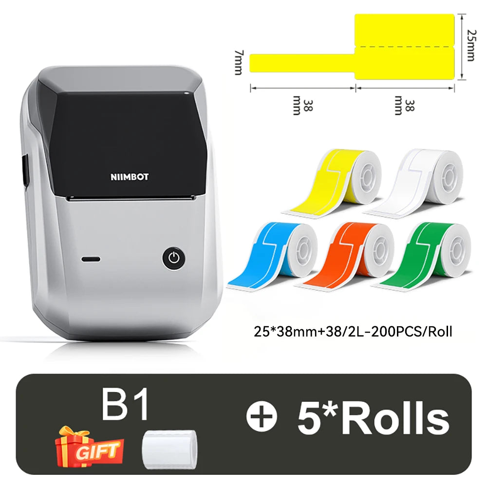 B1 Mini Thermal Label Printer, Bluetooth Wireless Sticker Maker 25–50mm, Portable Inkless Label Printer for Cable Management & Business