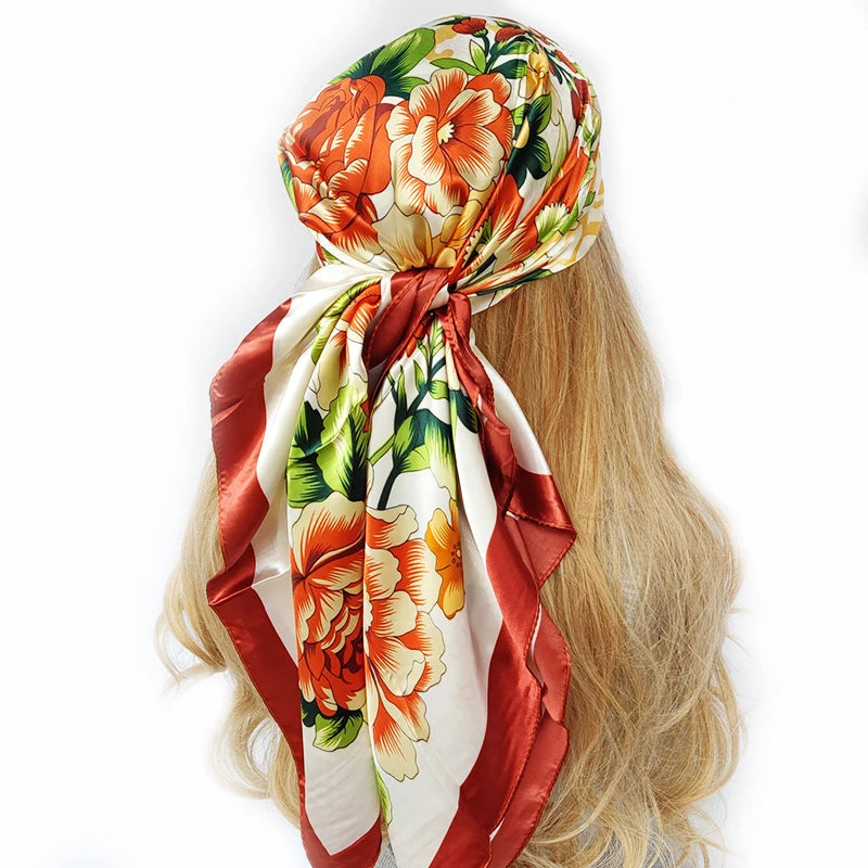 Retro Women Silk Scarf Bandanna Fashion Bohemian Pattern Square Hijab Lady Wrap Headband foulard muffler