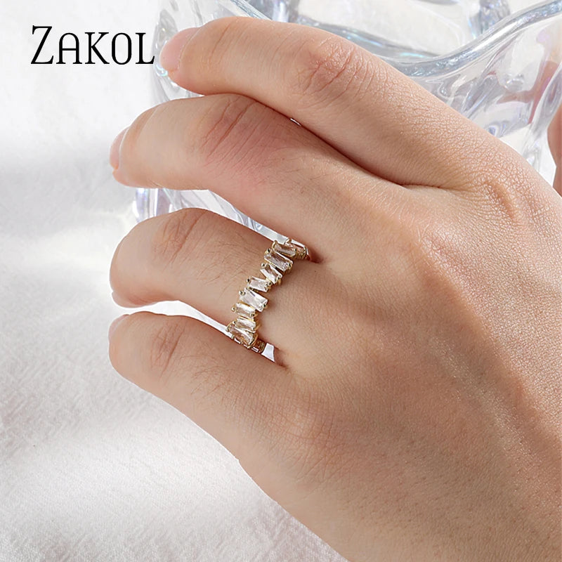 Zircon Gold Color Open Rings for Women Rectangle Index Finger Ring