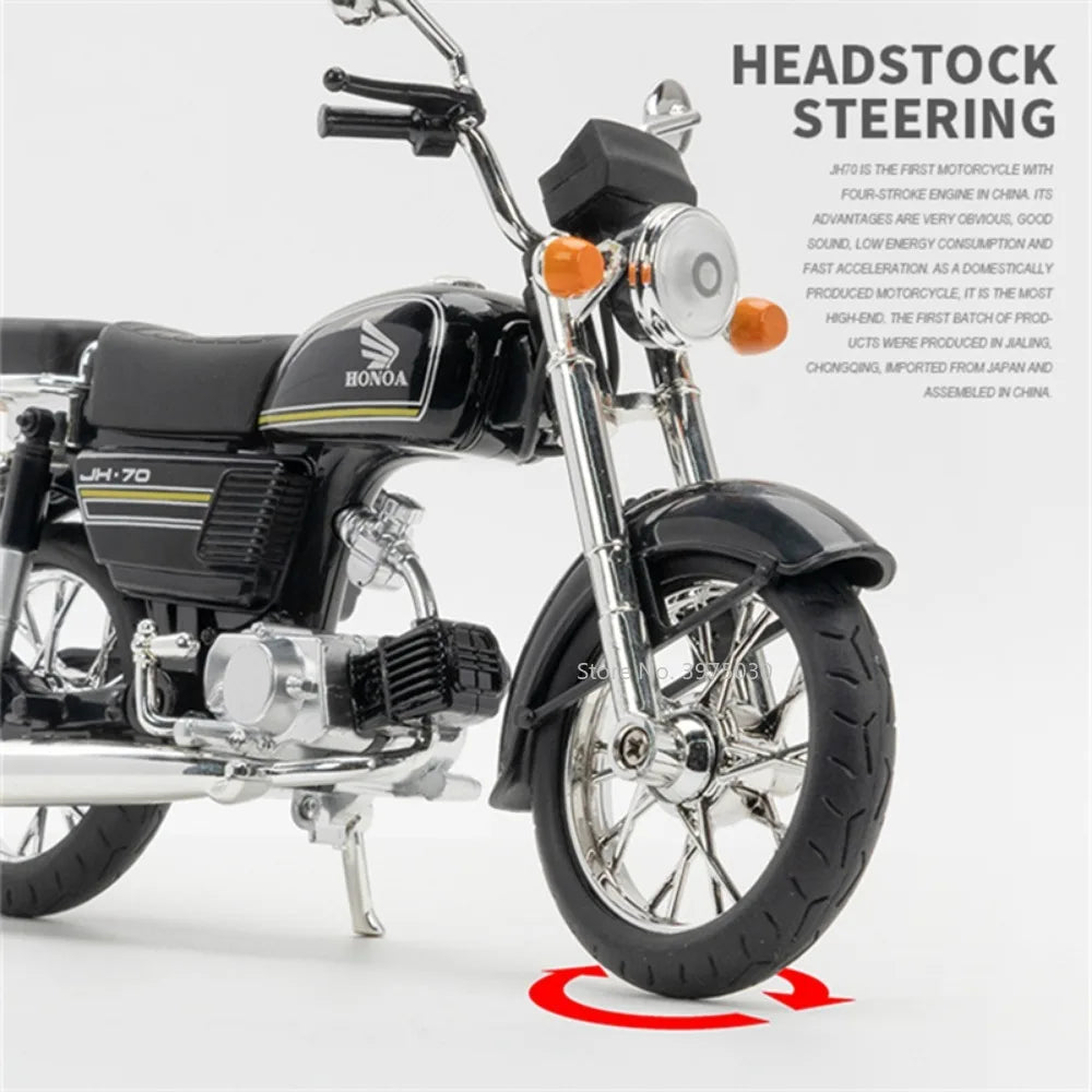 1/10 Scale Honda JiaLing JH-70 Alloy Classic Motorcycle Toys Diecast Simulation Metal Motorcycle Sound and Light Model
