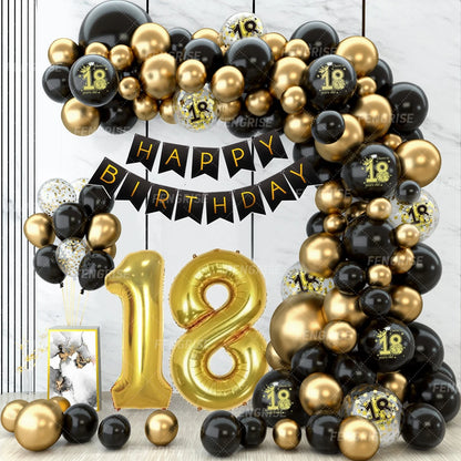 Black Gold Birthday Table Runner 30 50 Birthday Tablecloth Balloon Party Decoration For Home Backdrop Wedding Adult Anniversary