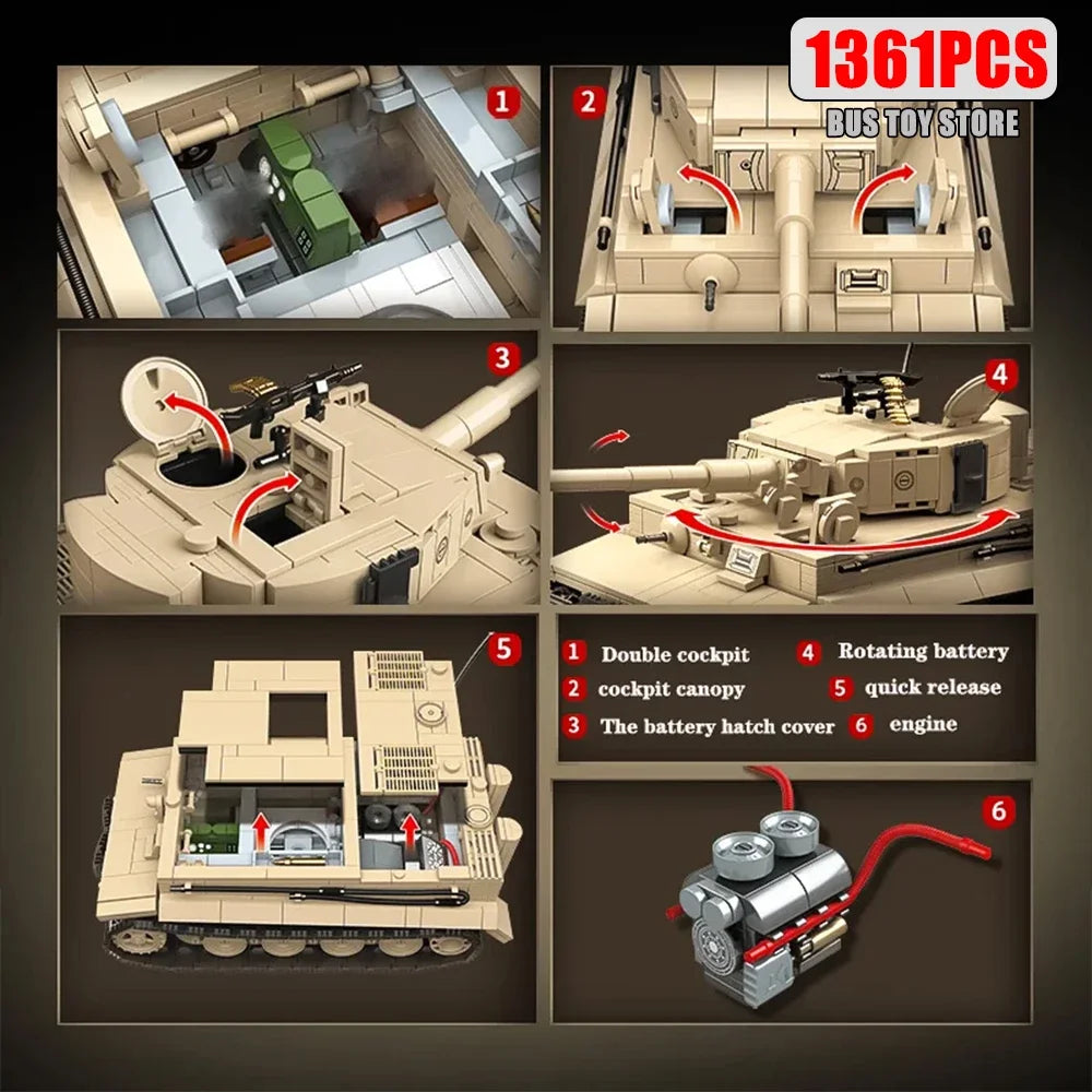 Tiger I Heavy Tank WW2 Military Tanks Army Weapons Soldiers Bricks s Building Blocks KV-2 Panther Toys  Gift 100233