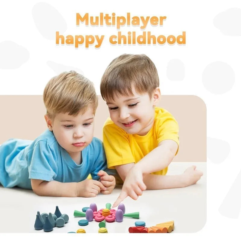 Wooden Baby Montessori Toys Creative Loose Parts Toys Rainbow Blocks Constructor Set Nordic Sensory Toy Waldorf For Toddler Gift