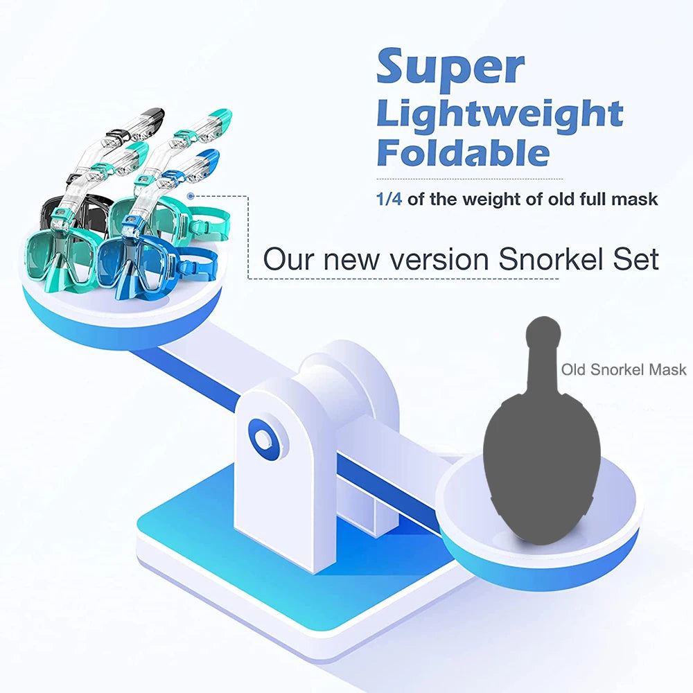 Snorkel and Diving Mask Foldable Anti-Fog Diving Mask Set with Full Dry Top System Diving Goggles Diving Camera Support